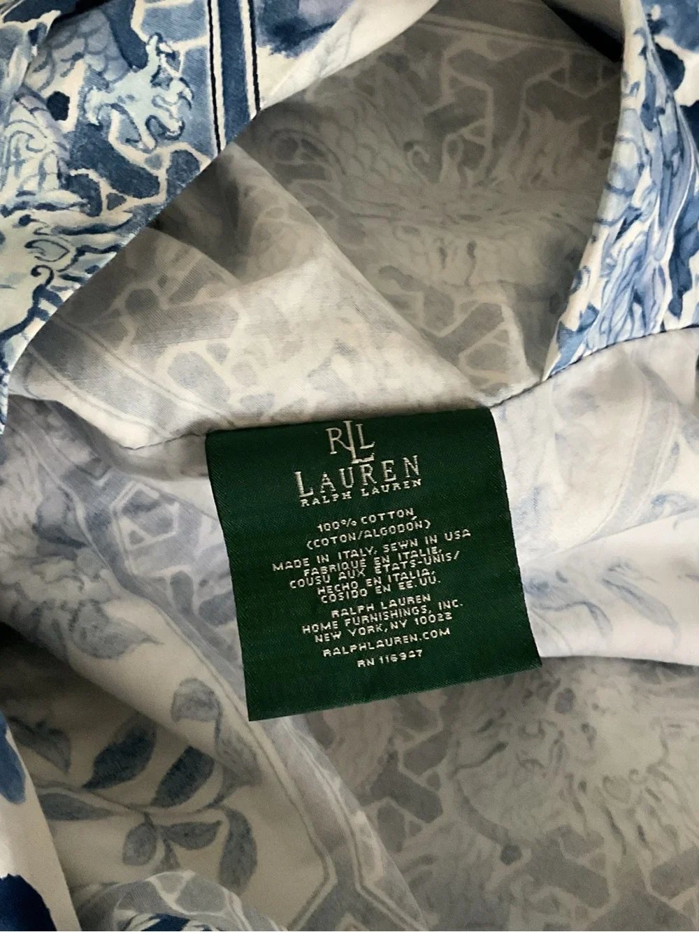 VTG Ralph Lauren Palm Harbor Octagonal Blue QUEEN Duvet Cover-Cotton Sateen-USA
